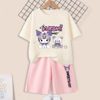 Sanrioed Anime Kuromi Melody Cinnamoroll ฤดูร้อนเด็กเสื้อผ้าเด็กหญิงชุดเด็กแรกเกิดกางเกงขาสั้นแขนสั้นสบาย ๆ สองชิ้น