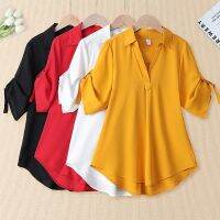 Plus Size blouse women new chiffon bag hip waist waist chiffon loose mid-length short-sleeved blouse