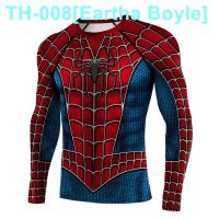 ♝❀ Eartha Boyle Superhero spider-man cos big yards mens sports fitness under dry round neck long sleeve T-shirt speed tights