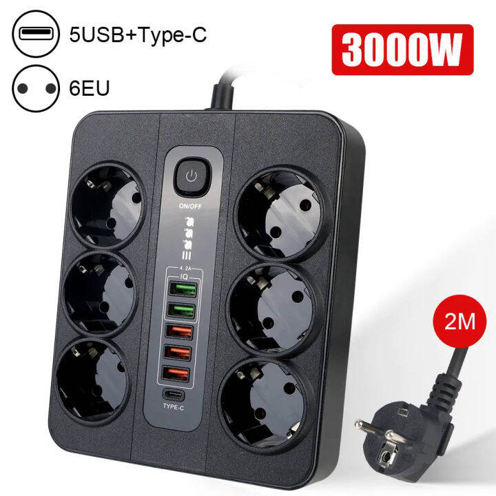 Dengan suis keselamatan 2M kabel perlindungan beban EU Plug 3000W USB ...