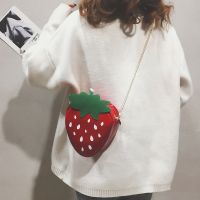 Womens Leather Strawberry Cartoon Personality Crossbody Shoulder Bag