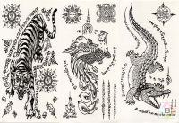 Tattoo Fashion ลาย​ จรเข้​ เถรขวาด ยันต์ พญาไก่ฟ้า เสือเผ่น แท็ททู สติกเกอร์