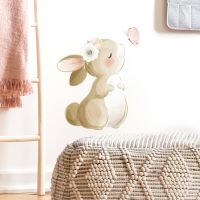 Cartoon Rabbit Butterfly Wall Sticker Kids Room Background Home Decoration Mural Living Room Bedroom Wallpaper Bunny Stickers