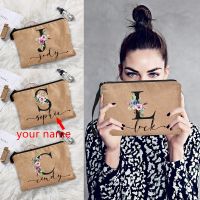 Personalized Name Women Makeup Bag Alphabet Flowers Canvas Cosmetic Cases Handbag Outdoor Party Wedding Gifts Kawaii Makeup