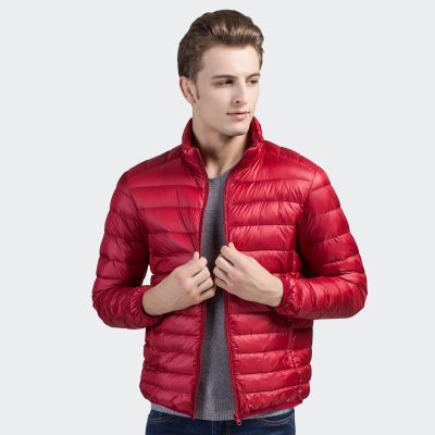 ZZOOI Top Quality Mens Fashion Stand Collar Ultra Lightweight Packable Puffer Jacket Men Business Casual White Duck Down Coat