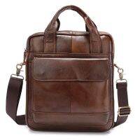 Genuine Leather Vertical Briefcases Men Fashion File Bag Vintage Cowhide Handbag Business Male Shoulder Messenger Bag