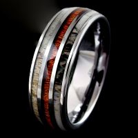 【CW】 Fashion 8mm Men 39;s Stainless Steel Ring Koa Wood Deer Antler Inlay Silver Color Polished Ring Men 39;s Wedding Band Jewelry Gift