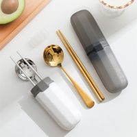 2 Pcs Portable Travel Cutlery Set with Diamond Storage Box Round Head Spoon Chopsticks Camping Tableware Kitchen Accessories Flatware Sets