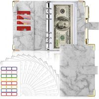 QTWIX เครื่องเขียน Money Organizer Budget Planner A6โน้ตบุ๊คสำหรับ Budgeting ซองจดหมายมีซิป Marble Budget Binder 6แฟ้ม Marble Notebook ห่วงร้อยสมุดบันทึก