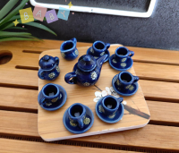 FactoryOutlete?Cheap? 9pcs dollhouse Miniature Porcelain Blue Printing Tea Cup set บนโต๊ะอาหารห้องครัว