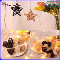 CHARMHOME 10PCS คละสี อุปกรณ์จัดงานแต่งงาน จี้แขวน ของตกแต่งบ้าน ลูกบอลหวายหัวใจดาว ไม้กาแฟสีขาว เครื่องประดับต้นคริสต์มาส