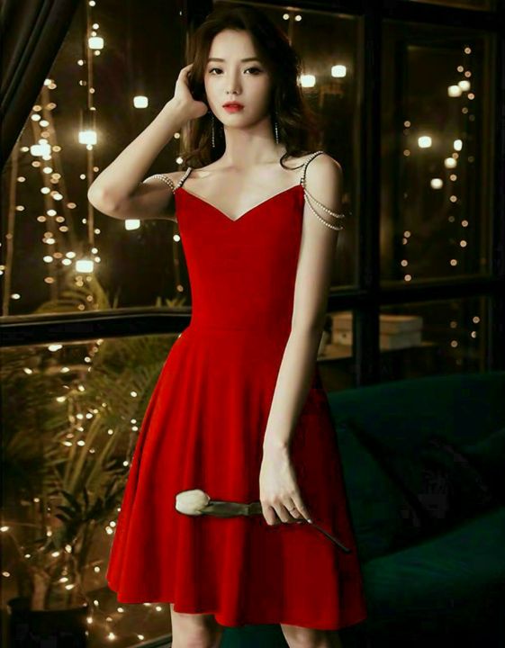 đầm nữ sexy - đầm 2 dây dự tiệc màu đỏ đính ngọc siêu xinh quyến ...
