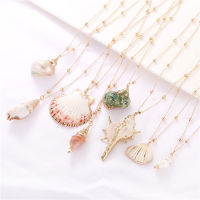 T6DA ล้อแม็ก เครื่องประดับแฟชั่น ปาร์ตี้ชายหาด สร้อยคอผู้หญิง โซ่ทอง Boho Conch Shell สร้อยคอ จี้เปลือกหอยธรรมชาติ สไตล์โบฮีเมียน