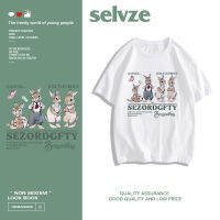 2023 newSELVZE （พร้อมส่งจากกทม มาถึงใน 3วัน）print T-shirt พิมพ์กระต่าย เสื้อยืด หลวม ผู้หญิง oversize A1761