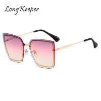 Oversized Square Sunglasses Women Gradient Ocean Lens Cat Eye Sun Glasses Metal Rimless Eeyglasses Luxury Ladies Shades Oculos