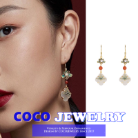 เครื่องประดับ COCOJEWELRY S925ต่างหูเคลือบสีเงินตะวันออกต่างหูดีไซน์โบราณของผู้หญิงของขวัญเครื่องประดับหูกี่เพ้าสไตล์จีน