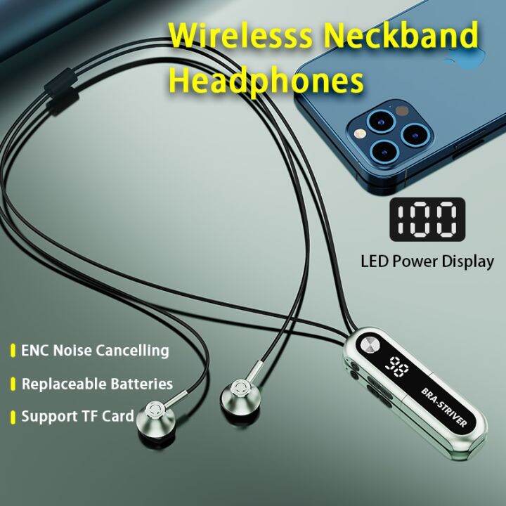 Neck Band Wireless Headphones Replaceable Battery Support TF Card MP3