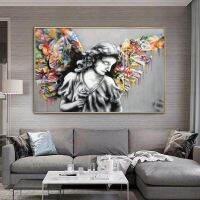 Angel Wings Graffiti Street Art ภาพวาดผ้าใบ-Modern Home Decor ภาพผนังศิลปะสำหรับห้องนั่งเล่นบทคัดย่อพิมพ์และสาว Posters