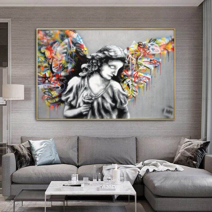 angel-wings-graffiti-street-art-ภาพวาดผ้าใบ-modern-home-decor-ภาพผนังศิลปะสำหรับห้องนั่งเล่นบทคัดย่อพิมพ์และสาว-posters