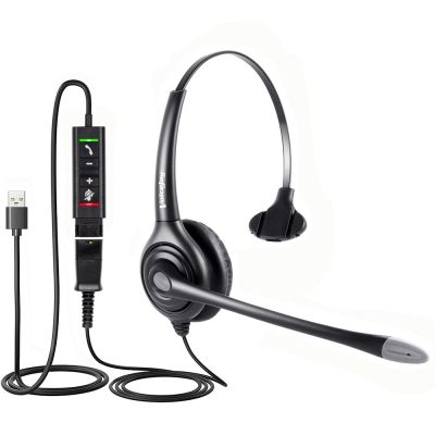 Voicefoy ชุดหูฟัง USB หูฟังมีสายตัดเสียงรบกวนโทรศัพท์พร้อมชุดหูฟังพร้อมทีมตอบรับที่รองไมโครโฟนของ Microsoft