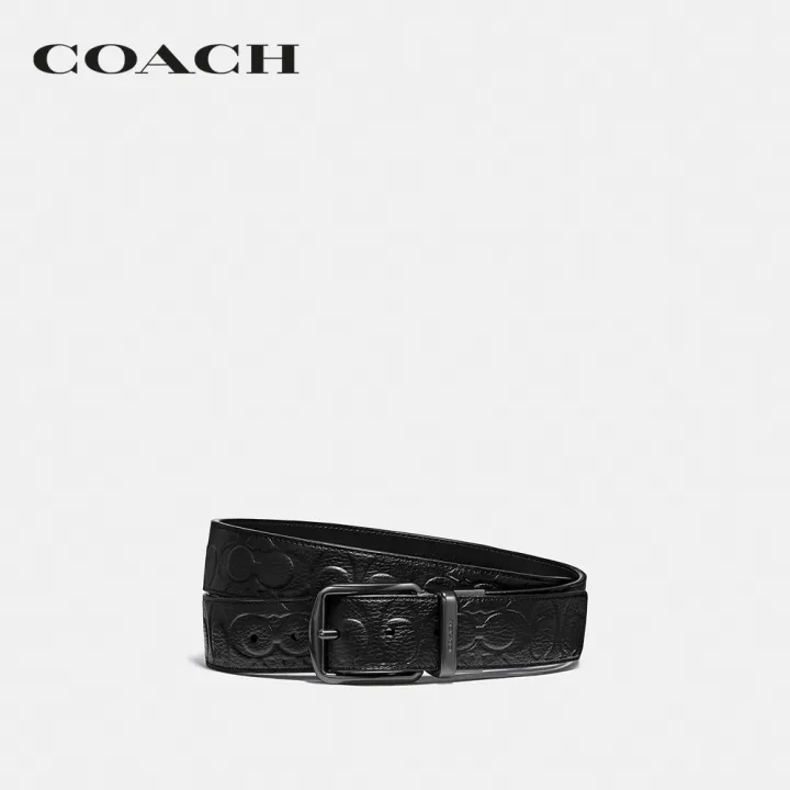 COACH เข็มขัดผู้ชายรุ่น Harness Buckle Cut-To-Size Reversible Belt, 38Mm สีดำ C1039 BLK  42