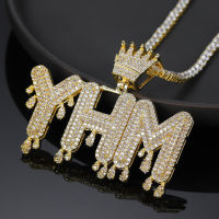 Hip Hop Drip Pendants Custom Name Cubic Zircon Crown Drip Iced Out Bubble Letters Chain Pendants&amp;Necklaces For Women Men Jewelry