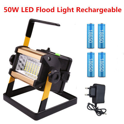 Floodlight 50W LED Spotlight Flood Light Handheld Searchlight Outdoor LED Projector Reflector Construction Lamp +18650 Batteries
