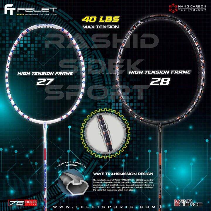 Felet High Tension Frame 27,28 4u Heavy Head 82G 40LBS Racket Badminton
