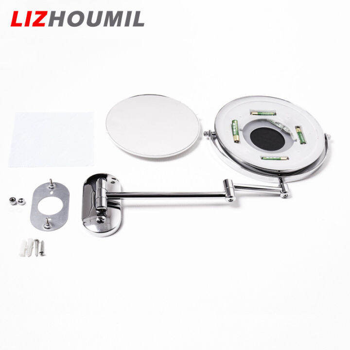 lizhoumil-กระจกสองด้านติดผนังกระจกแต่งหน้า-led-พับได้8นิ้วพร้อมไฟ-แว่นขยาย5เท่า