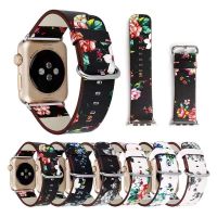 [HOT JUXLLKBKOW 514] สายนาฬิกาหนังแท้สำหรับ Apple Watch สาย44มม. 40มม. 38มม. 42มม. ผู้หญิงผู้ชายดอกไม้พิมพ์สร้อยข้อมือสำหรับ Iwatch 5 4 3 2 1