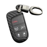 Car Carbon Fiber Smart Key Case Fob Cover Keychain Holder for Grand Compass Durango Journey Charger