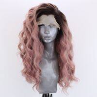 Charisma Long Ombre Black/Pink Body Wave Synthetic Lace Front Wig Heat Resistant Fiber Hair 13x3 Glueless Lace Wigs Side Part Gift ของขวัญ