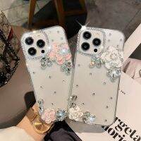 เคสโทรศัพท์ภาพดอกไม้พลอยเทียมประดับเพชรแฟชั่นแวววาวแวววาวสำหรับ IPhone 15 Pro Max Plus สำหรับ IP 11 12 13 14 Pro Max ปิดคลุมป้องกันการกระแทกแข็ง