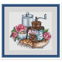 【CC】 and coffee cross stitch package flower 18ct 14ct 11ct cloth thread embroidery handmade needlework