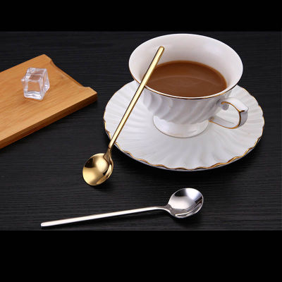4pcset 304 Stainless Steel Coffee Stirring Spoon Round Shape Long Handle Teaspoon Ice Cream Honey Spoon Cutlery Set