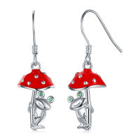 925-Sterling-Silver Mushroom Cute Animal Frog Dangle Earrings - Emerald Drop Earrings Birthday Gift Jewelry for Women Teen Girls