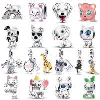 925 Sterling Silver Dog Paw Print Beads Cute Cat Animal Charm Fit Original Pendant Bracelets DIY Jewelry Making Gift Keychains