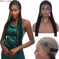 My-Lady Synthetic 38 Cornrow Braids Lace Wigs Box Braided 360 Full Lace Wig With Baby Hair Brazilian Afro Wig Fro Black Women