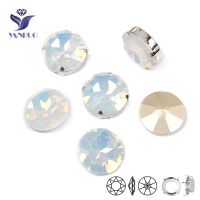 YANUO 1201 Rivoli 27mm White Opal Diamond Sew On Rhinestones Pointback Claw Rhinestone lass Stones For Clothing