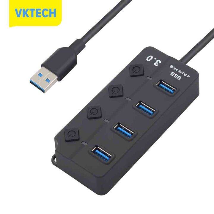 vktech-powered-usb-3-0-hub-usb-data-hub-splitter-พร้อมสวิตช์แยกสำหรับแล็ปท็อปพีซี