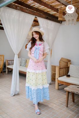 Sunny Miami Maxidress เดรสยาวลายสก็อตไล่สีสดใส ช่วงอกปักลายลงบนผ้าลูกไม่ แขนระบาย 2 ชั้น สวย สดใส ต้อนรับซัมเมอร์