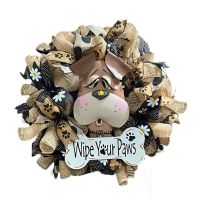 Wreath Hangable Cloth Dog Head Design Fine Print Colorful Door Decor for Wedding, Wall