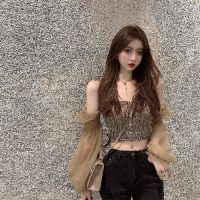 Women Sexy Crop Top Slim Long Sleeve Off-shoulder Shirt Short Tops เสื้อโค้ท