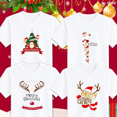 เสื้อยืด สกรีน Merry Christmas คริสมาสต์ เสื้อปีใหม่ สีขาว เสื้อผ้าหนา นุ่ม ใส่สบาย ได้ทั้งผู้ชาย และผู้หญิง No.0203