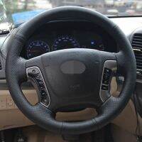 Car Steering Wheel Cover Non-slip Hand-Stitched Soft Black Artificial Leather Wrap For Hyundai Santa Fe 2012