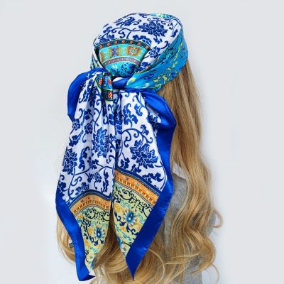 【CC】❣  Fashion Silk Scarf Headband 90x90cm Print Neck Office Hair Band Hand Kerchief Female Bandana Headwear