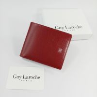 Guy Laroche กระเป๋าสตางค์พับสั้น สีแดงเลือดนก หนังลาย หนังแท้ผิวเงา โลโก้ GLสีเงินพื้นแดง ของแท้100%