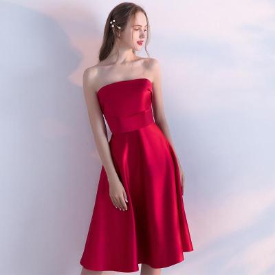 Bride Toast 2022 New Red Strapless Wedding Dress Long Fashion Slim Party Evening Dress Women