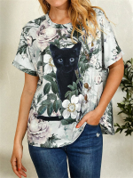 Summer Womens T-shirt 3d Cute Cat Fun Print T-shirt Fashion Top T-shirt Womens Clothing Short Sleeve Harajuku Animal For Girls