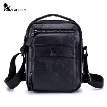 Cheap LAOSHIZI Genuine Leather Man's Chest Bags Crossbody Handbag